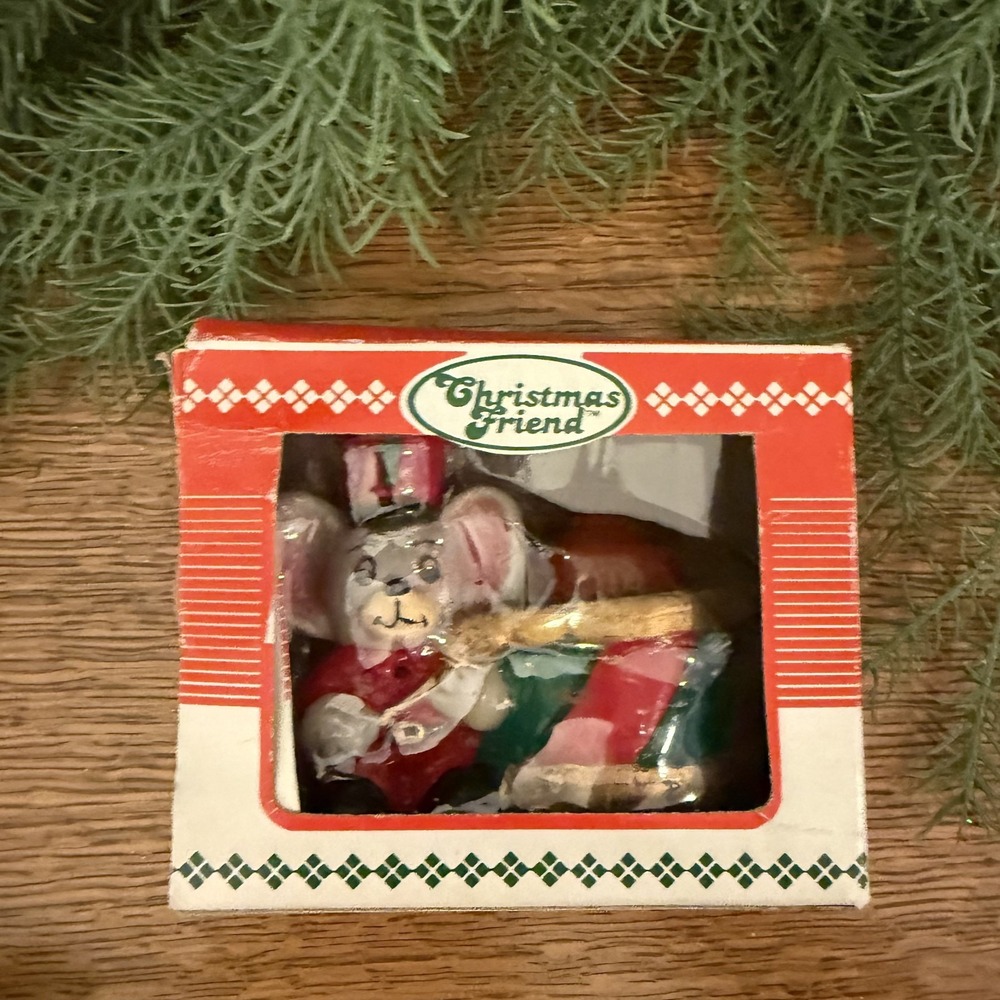 Vintage Christmas Jasco "Christmas Friend" Mouse Drum Candle Holder in Box 1970s